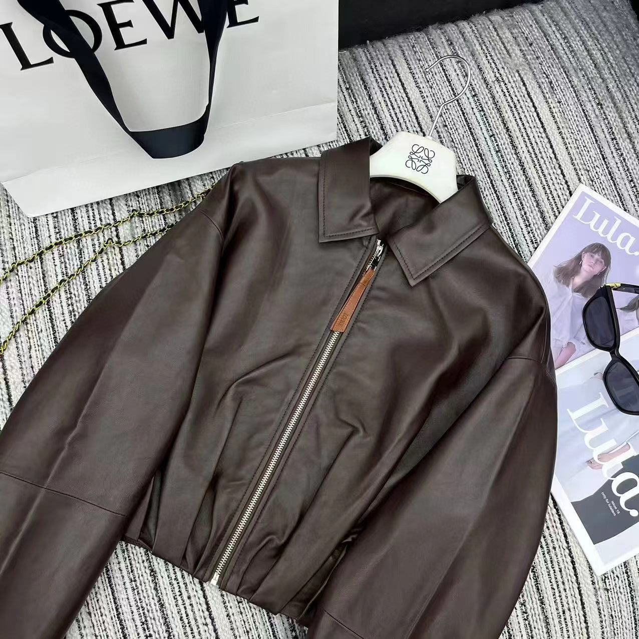 LOEWE Draped Jacket Brown Nappa Lambskin