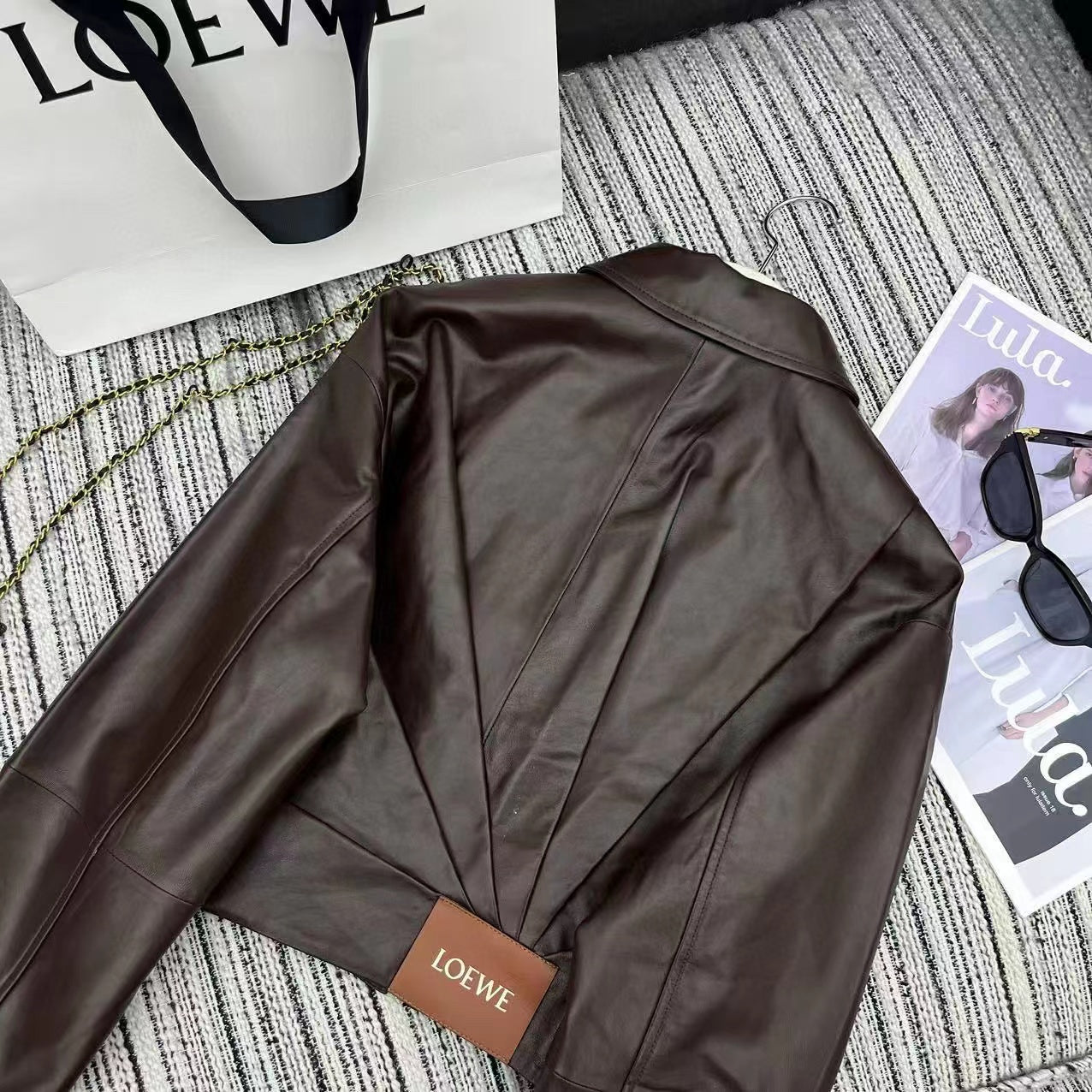LOEWE Draped Jacket Brown Nappa Lambskin