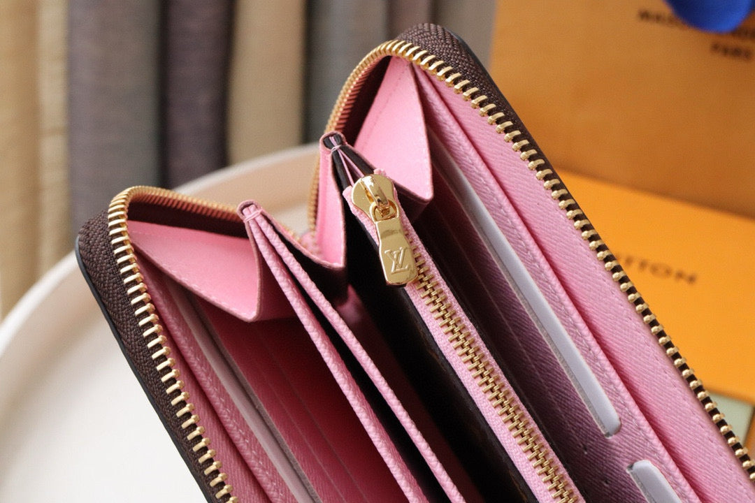 ZIPPY WALLET 19 CM IN BROWN MONOGRAM CALFSKIN WITH COLORFUL STICKER