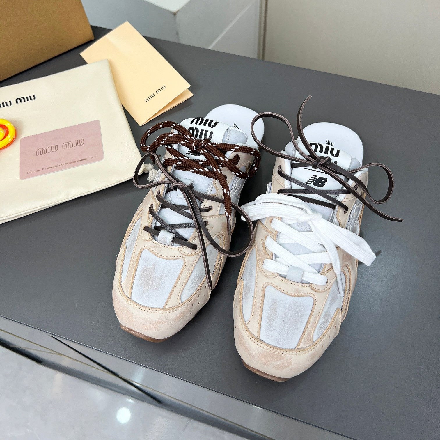MIUxNEW 530 MULES SNEAKER IN LIGHT BROWN ECRU SUEDE