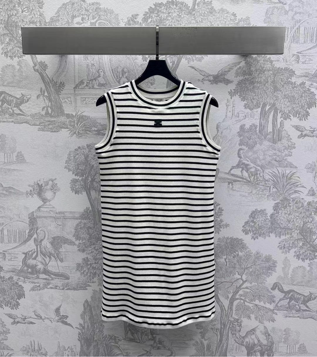 Triomphe Striped Mini Dress Black White Crocheted Cotton