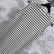 Triomphe Striped Mini Dress Black White Crocheted Cotton