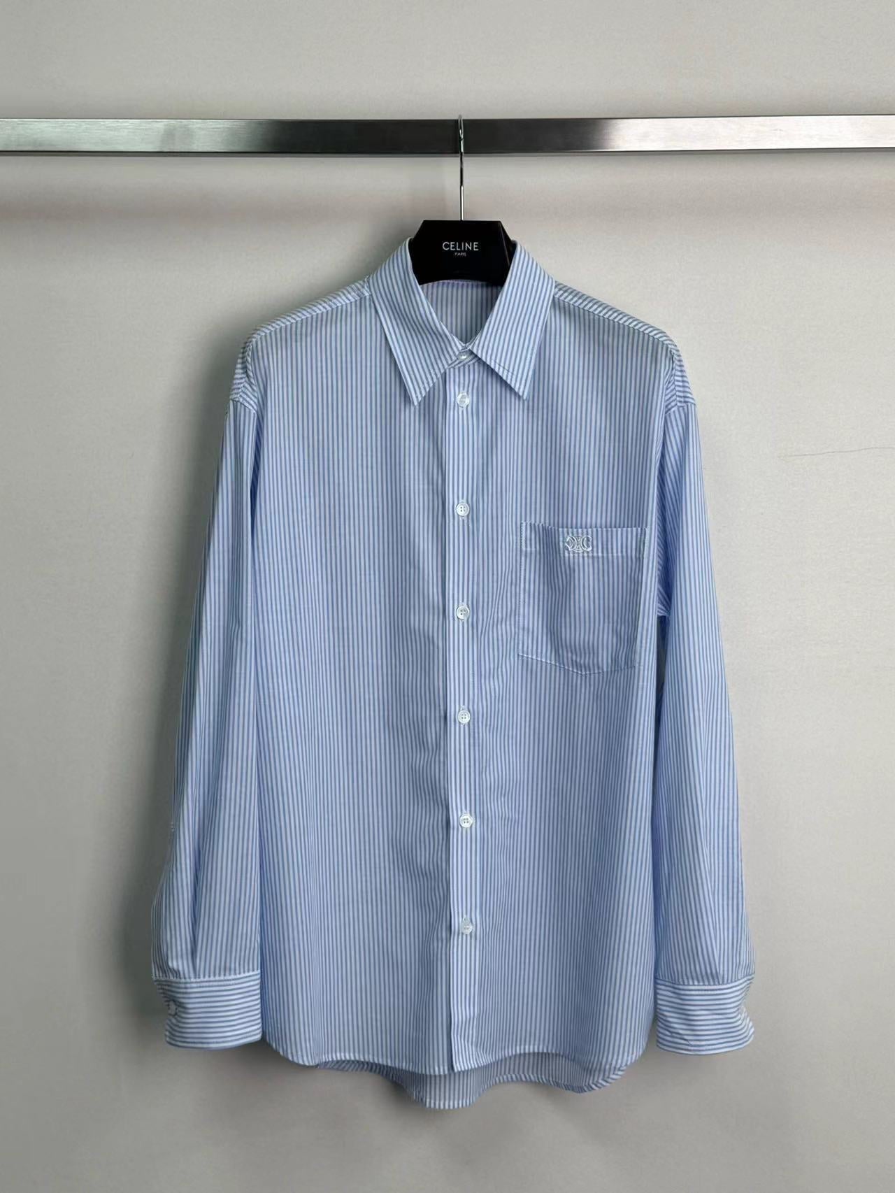 Celine Shirt Blue White Cotton