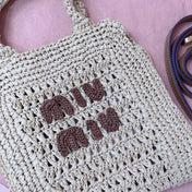 CROCHET TOTE BAG 23 IN NATURAL WOVEN RAFFIA