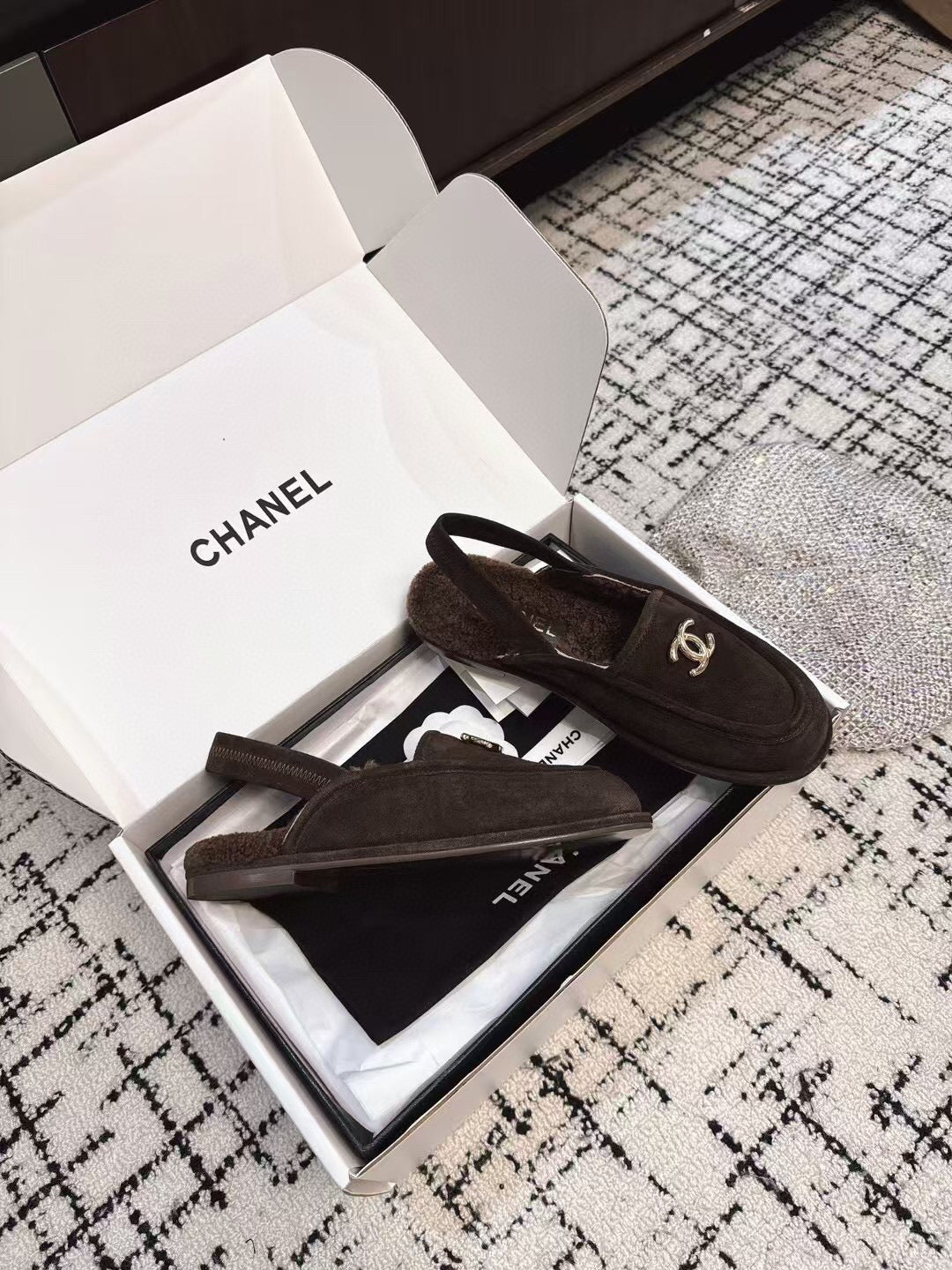 SLINGBACK LOAFER IN BROWN SUEDE AND SHEARLING