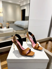 RUBY SANDALS IN BROWN CALFSKIN AND PB LABYRINTH CANVAS