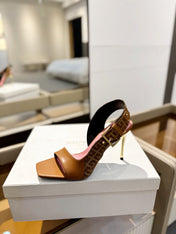 RUBY SANDALS IN BROWN CALFSKIN AND PB LABYRINTH CANVAS