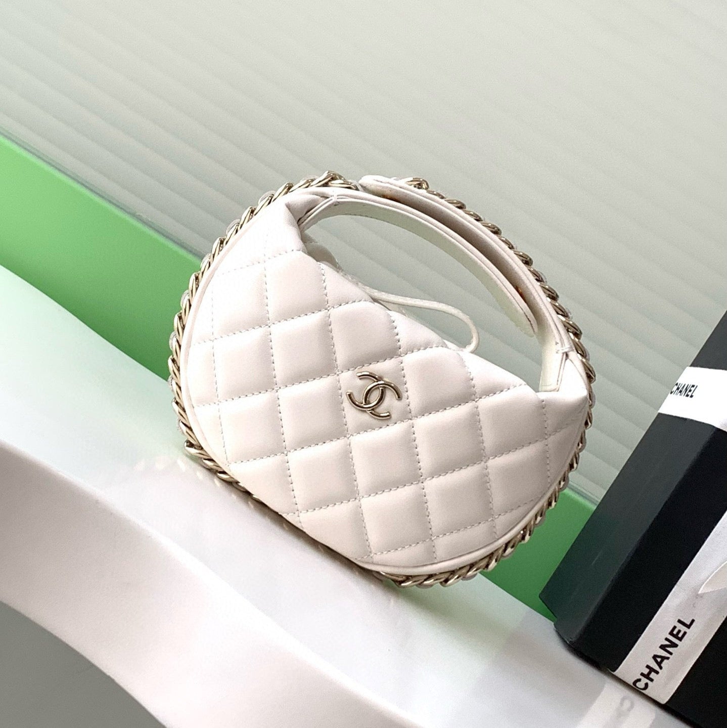 MINI HOBO BAG 16 IN WHITE LAMBSKIN