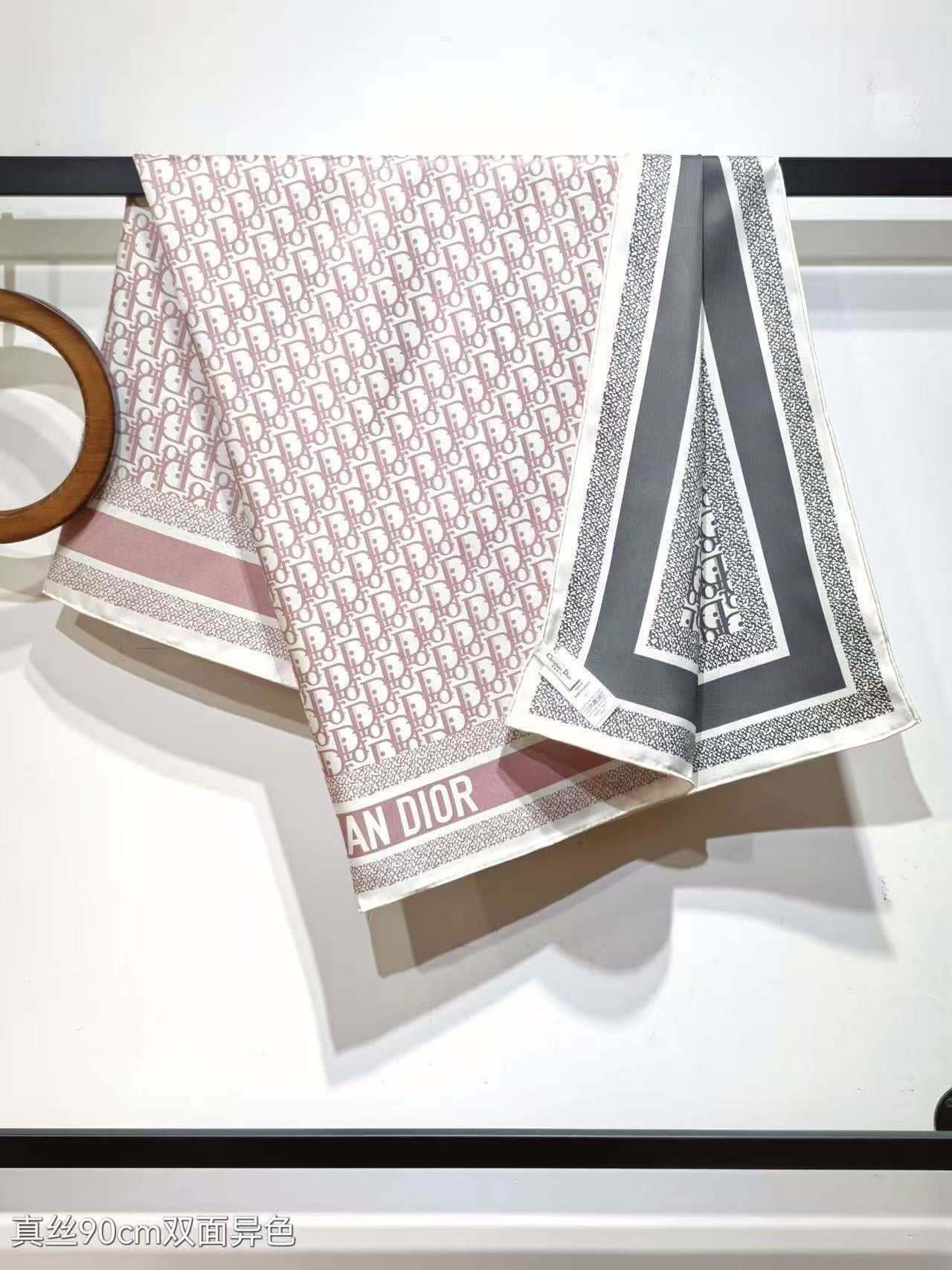 CD SCARF DOUBLE-SIDED IN PINK AND GREY MONOGRAM SILK