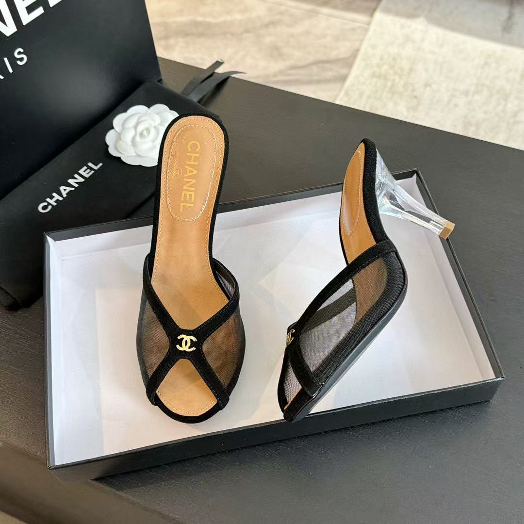 CC TRANSPARENT HIGH HEELS IN BLACK MESH