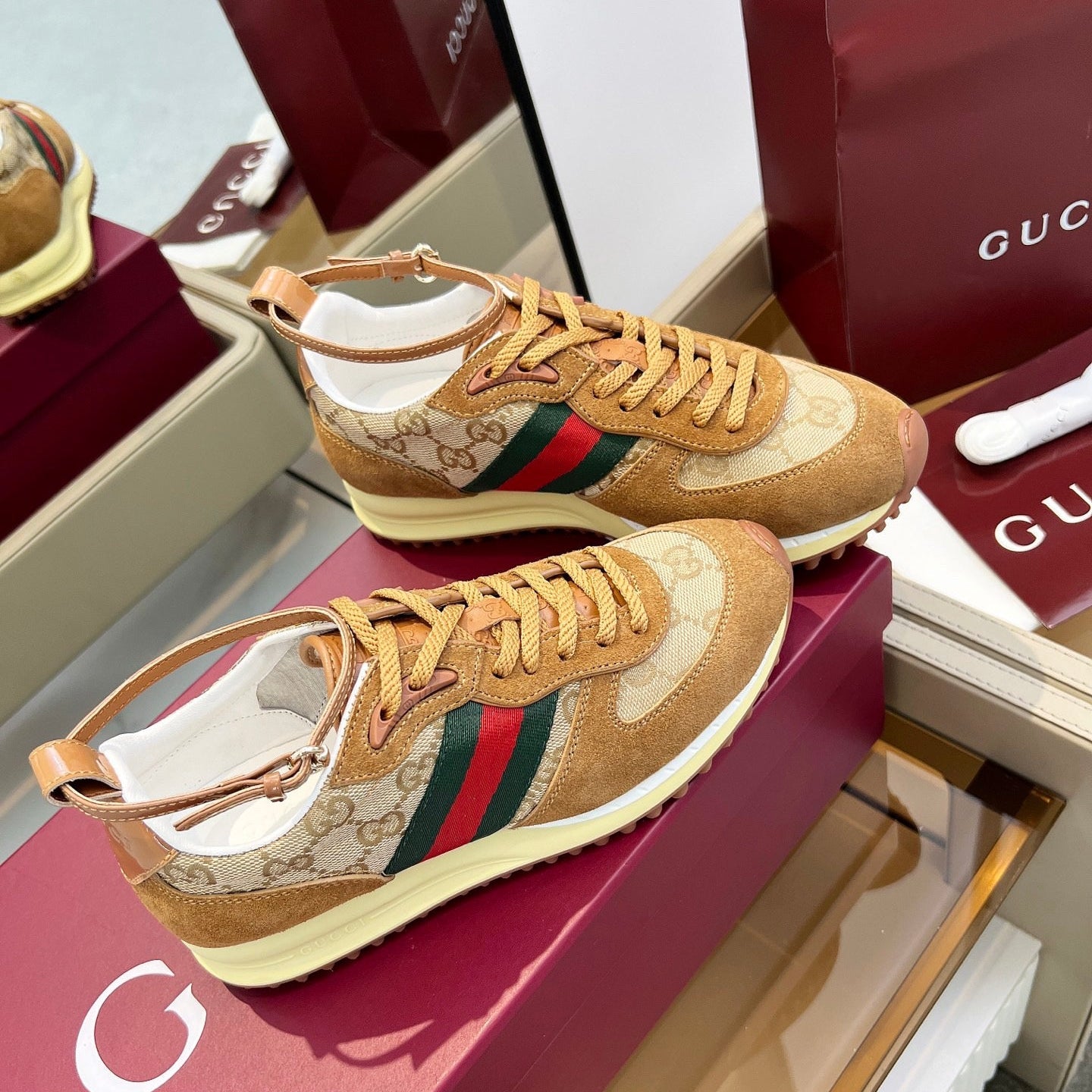 GG SNEAKERS IN BROWN AND BEIGE CANVAS MIX SUEDE