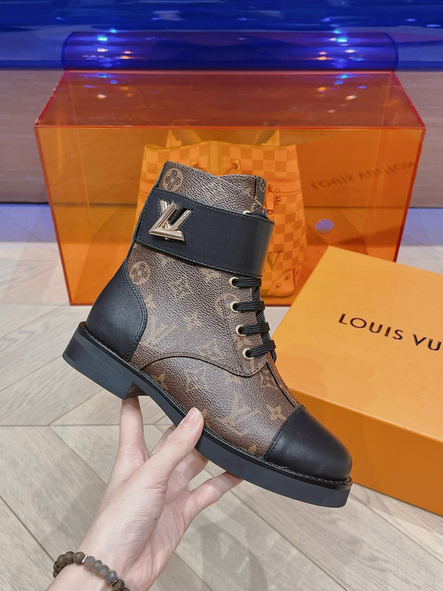 LV BOOTS IN BROWN MONOGRAM CANVAS MIX CALFSKIN