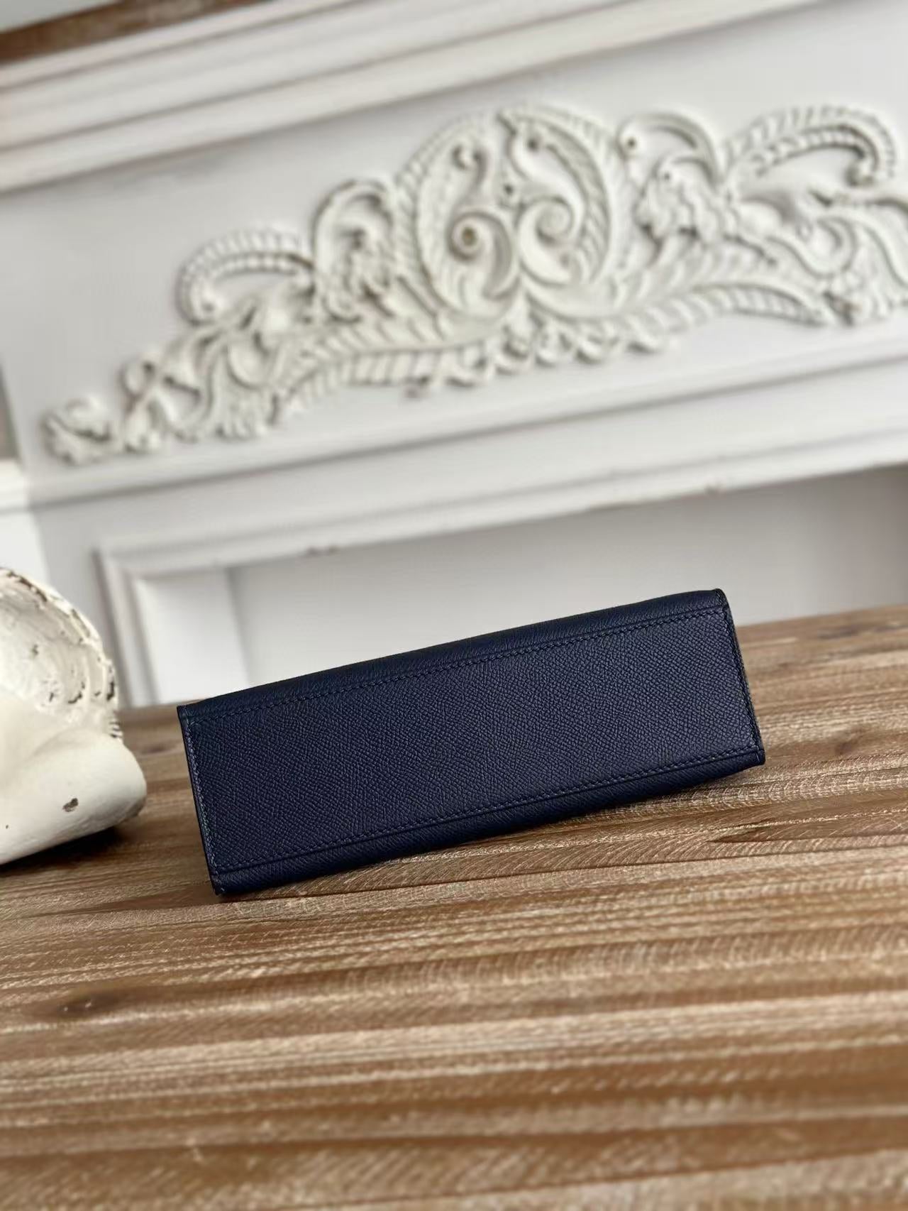 HM KELLY MINI POCHETTE 22 IN NAVY BLUE CALFSKIN