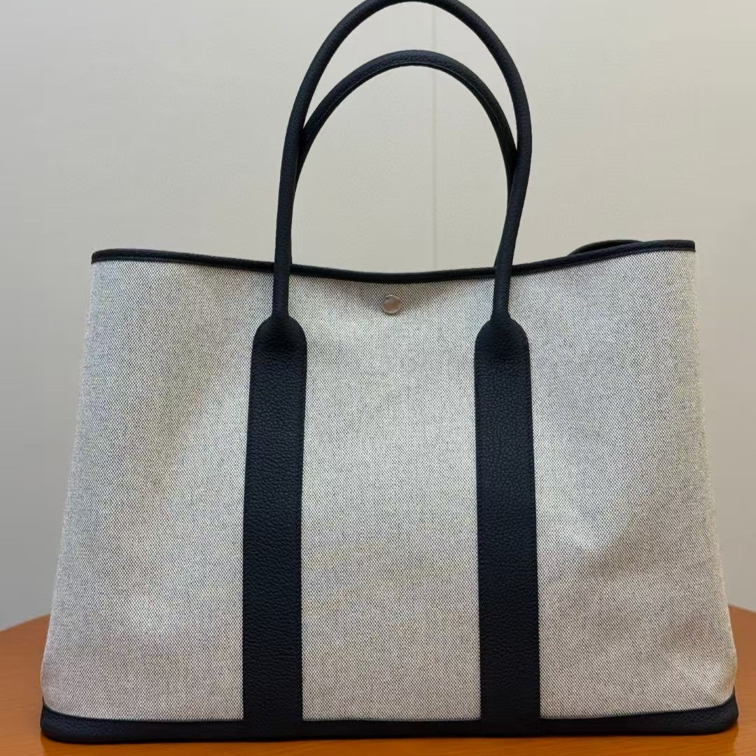 TOTE BAG 40 IN GREY AND BLACK CANVAS MIX CALFSKIN TRIM