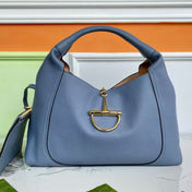 GG HORSEBIT HOBO BAG 46 IN LIGHT BLUE CALFSKIN GOLD HARDWARE