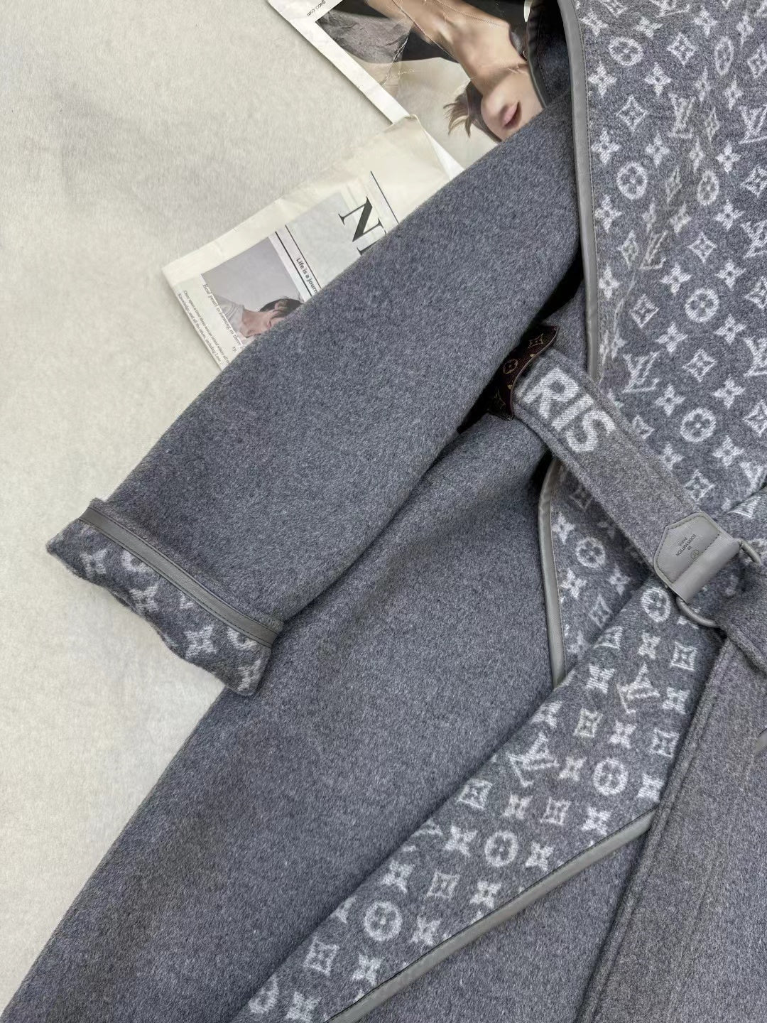 LV MONOGRAM MAXI COLLAR COAT IN GRAY WOOL