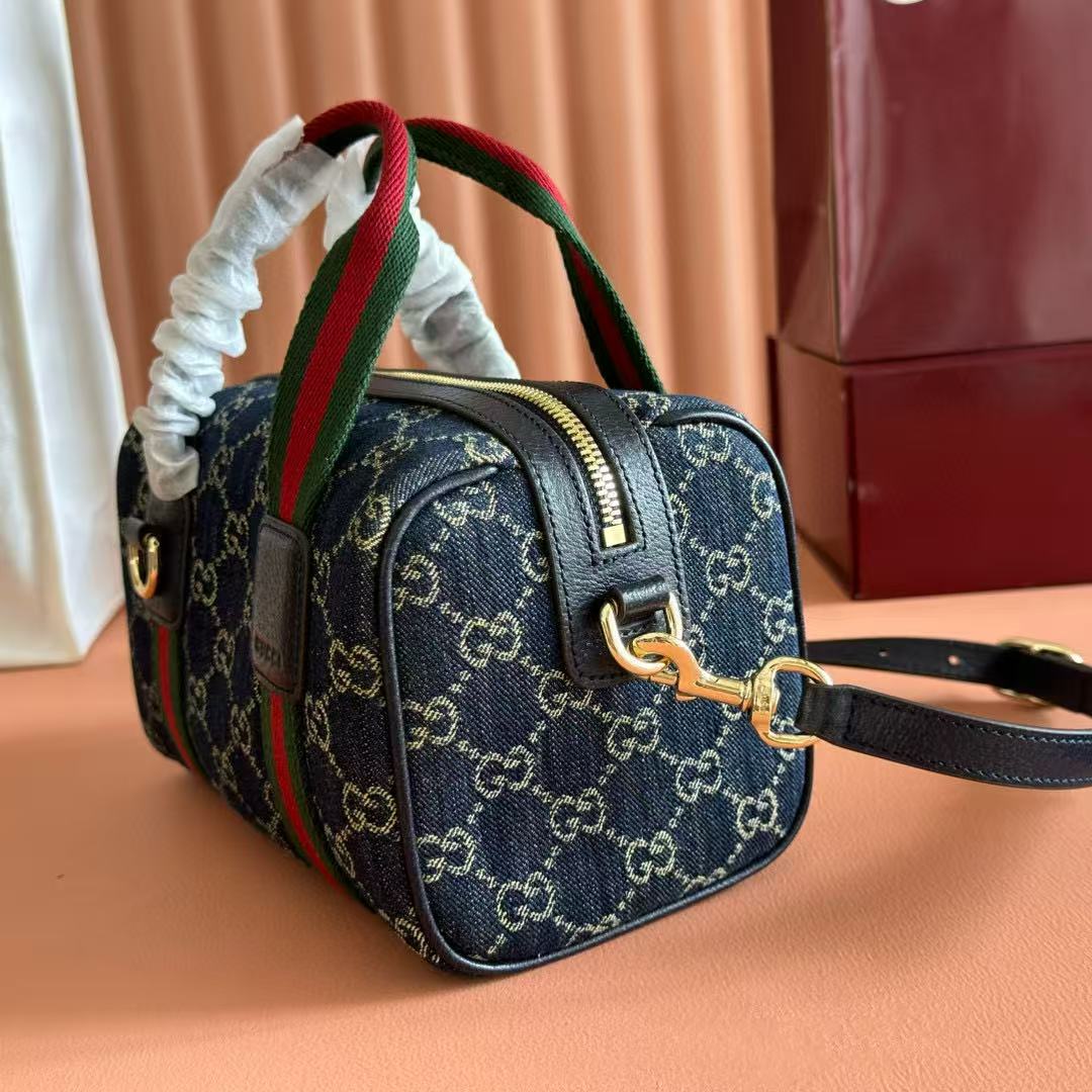 GG TOP HANDLE BAG 20 IN DARK BLUE DENIM MIX CALFSKIN