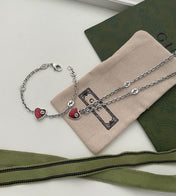 GG HEARTS STERLING SILVER RED ENAMEL PENDANT NECKLACE