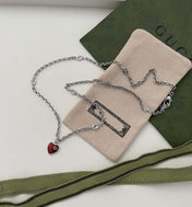 GG HEARTS STERLING SILVER RED ENAMEL PENDANT NECKLACE
