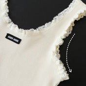 MIU MIU LACE-TRIM TANK TOP IN WHITE