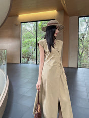 CD Mid-Length Dress Olive Cotton Gabardine