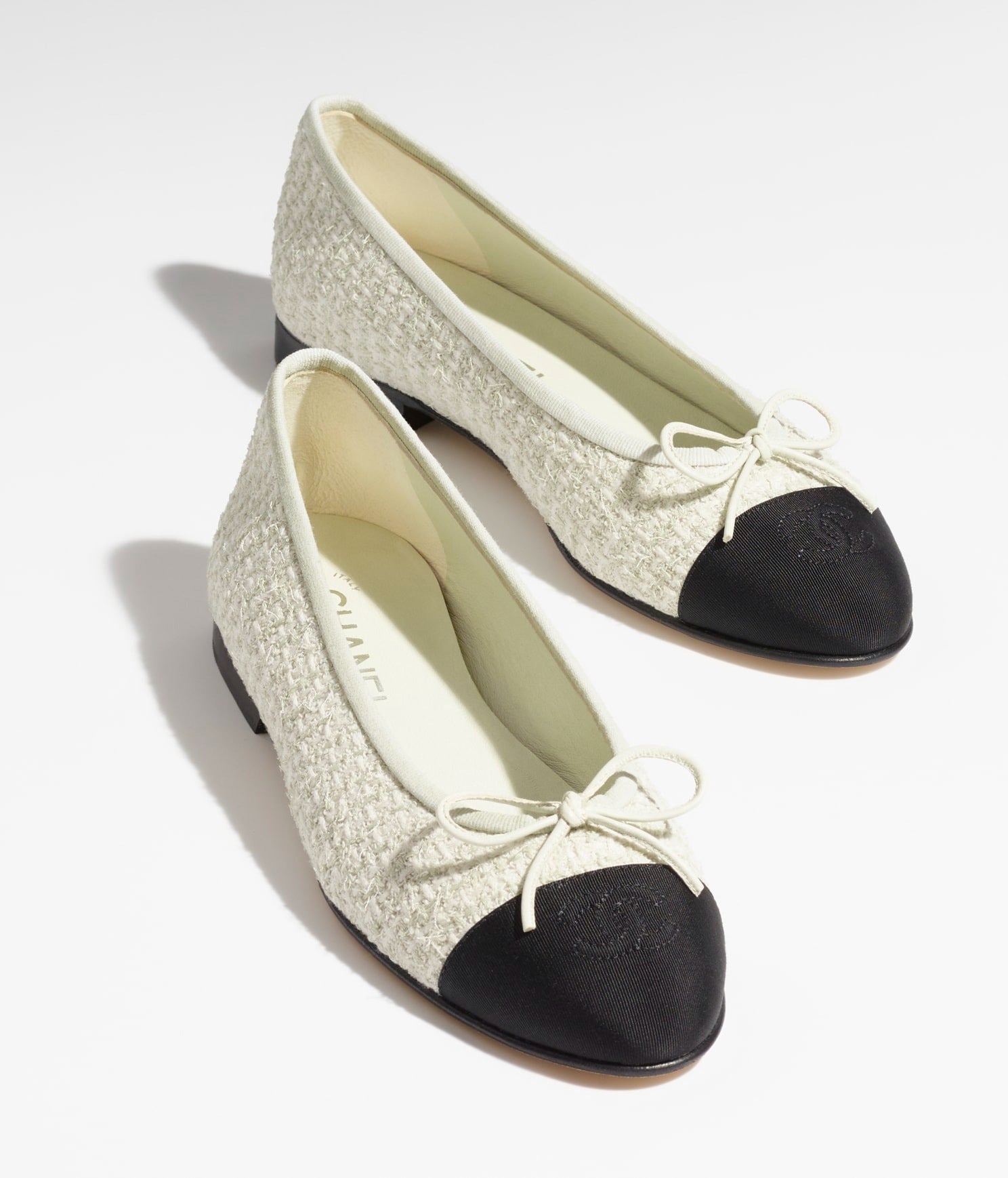 BALLET FLATS LIGHT GRAY WHITE BLACK TWEED