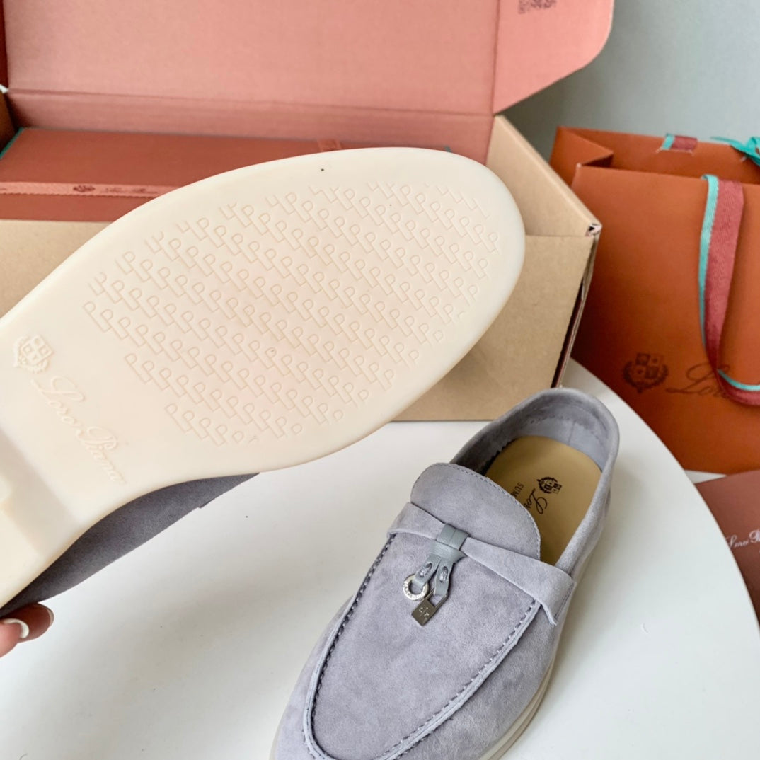Loro Piana Grey Suede Summer Charms Walk Loafers