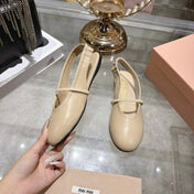 MIUMIU 26S MARY JANE FLATS IN BEIGE CALFSKIN