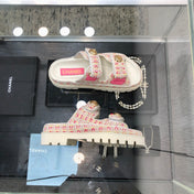 DAD SANDAL MULE IN WHITE MIX BRIGHT PINK TWEED FABRIC