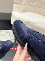PRADA 25S MEN SNEAKERS LOGO IN NAVY BLUE NUBUCK AND CANVAS