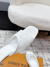 LV 26S 6 AM MULE 55MM IN WHITE EMBROIDERED FABRIC