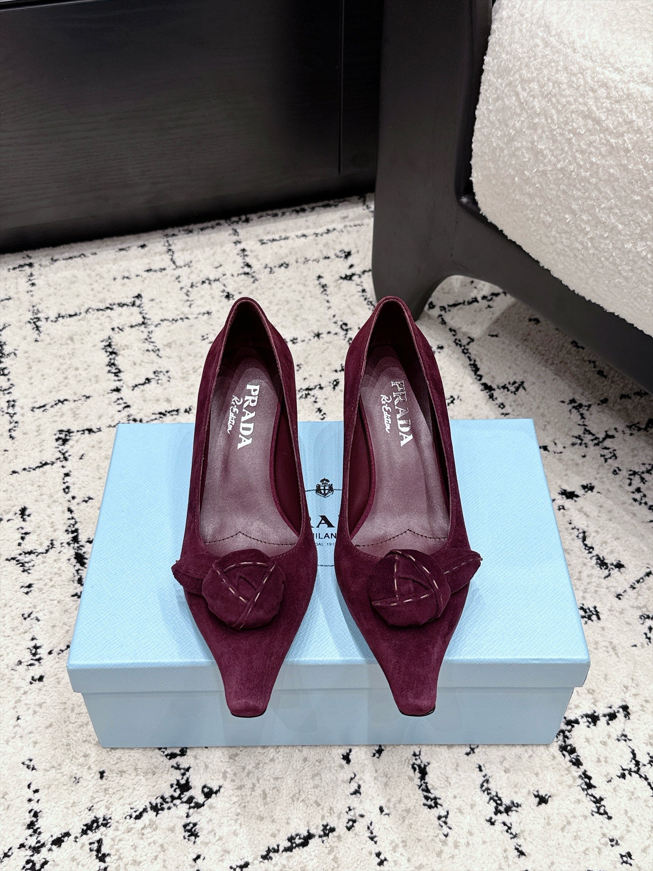 PRADA 26S HIGH HEELS 55 MM IN BURGUNDY SUEDE