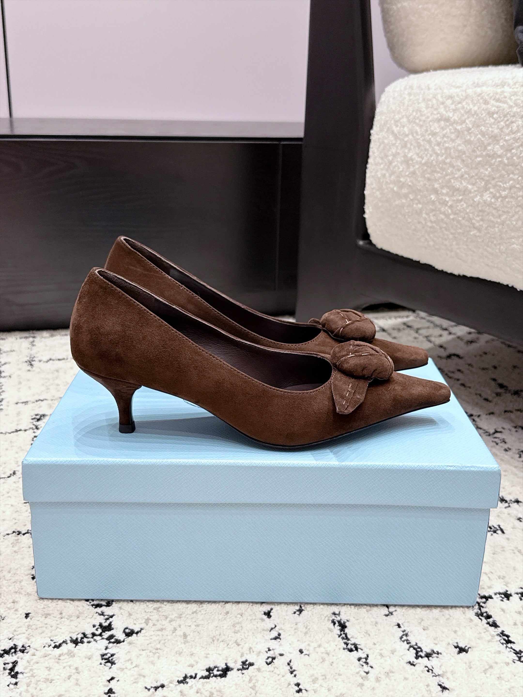 PRADA 26S HIGH HEELS 55 MM IN DARK BROWN SUEDE