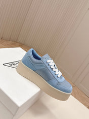 PRADA 26S PLATFORM SNEAKERS 50MM IN SKY BLUE SUEDE