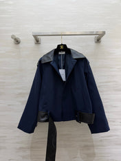 CELINE 26S LEATHER-COLLAR BELTED JACKET 626