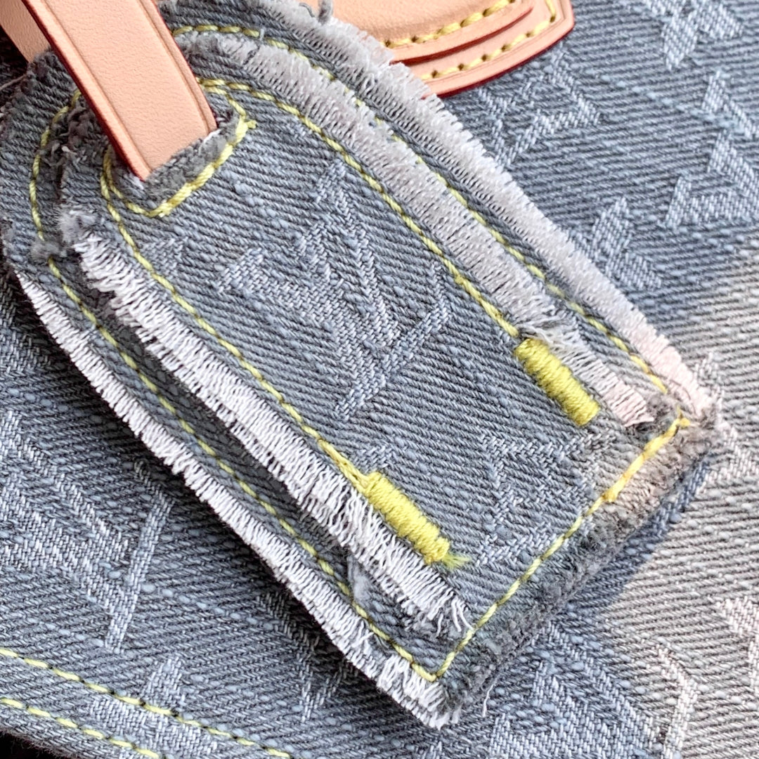 ONTHEGO ORGANIZER 35 IN GREY MONOGRAM DENIM LIGHT BROWN CALFSKIN