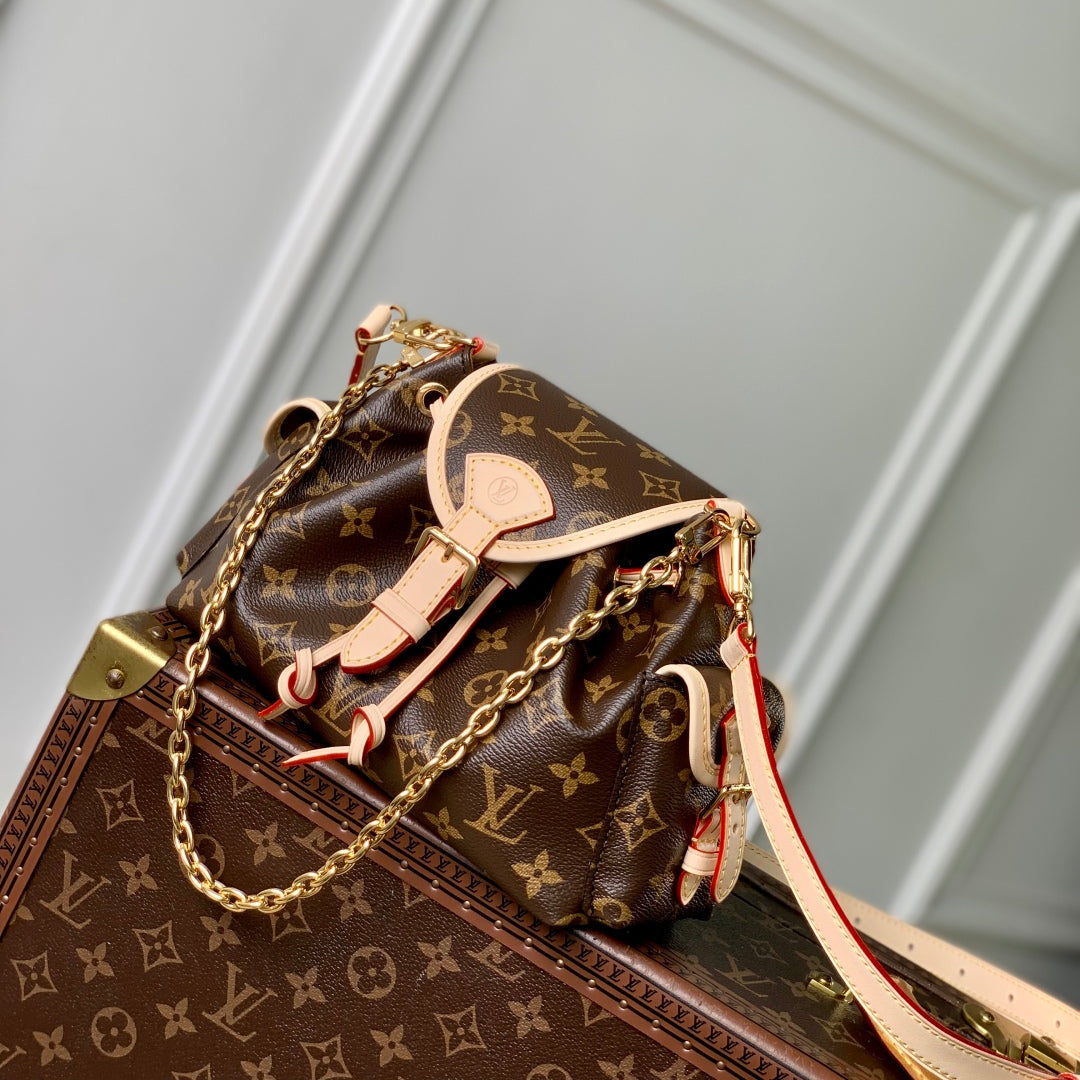 MONTSOURIS BACKPACK MINI 27 IN BROWN MONOGRAM COATED CANVAS AND CALFSKIN