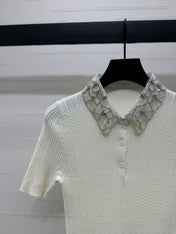 MIU 25S SHORT SLEEVE BEADED COLLAR SHIRT 264247