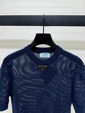 PRAD 25S HOLLOW KNIT SHORT SLEEVE TOP 264135