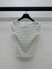 DIOR 25S SHORT SLEEVE STRIPED V-NECK SWEATER 264078