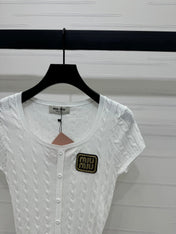 MIUMIU U-NECK KNITTED SHORT-SLEEVE TOP WHITE 274946