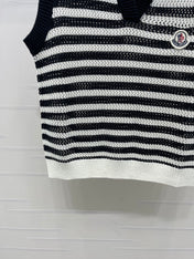 MONCLER 26S SLEEVELESS STRIPED KNIT POLO TOP 675