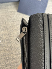 VERTICAL BIFOLD WALLET 19 IN BLACK GRAINED CALFSKIN MIX BLUE MONOGRAM OBLIQUE JACQUARD