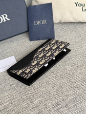 VERTICAL BIFOLD WALLET 19 IN BLACK GRAINED CALFSKIN MIX BLUE MONOGRAM OBLIQUE JACQUARD