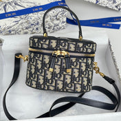 DIOR 25S CD SIGNATURE VANITY 16 IN BLUE DIOR OBLIQUE JACQUARD CANVAS