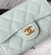 CHANEL 25S CLASSIC FLAP CARD HOLDER 11 IN SOFT MINT CAVIAR GOLD HARDWARE