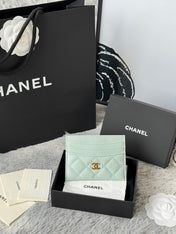 CHANEL 25S CARD HOLDER 11 IN SOFT MINT CAVIAR GOLD HARDWARE