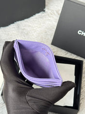 CHANEL 25S CARD HOLDER 11 IN LAVENDER PURPLE CAVIAR GOLD HARDWARE