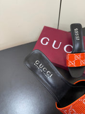 GUCCI 26S MULE SANDALS 55MM IN ORANGE SATIN CRYSTAL GG