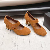 CHANEL 26S MARY JANE BLOCK HEEL PUMPS 80 MM IN BROWN SUEDE